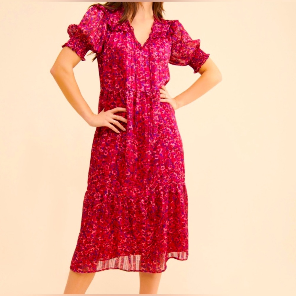 Anthropologie Du Paradis Floral Ruffle Midi Dress (L)